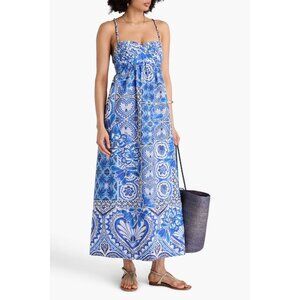 Farm Rio Blue Tile Maxi Dress, Size Large, Like New